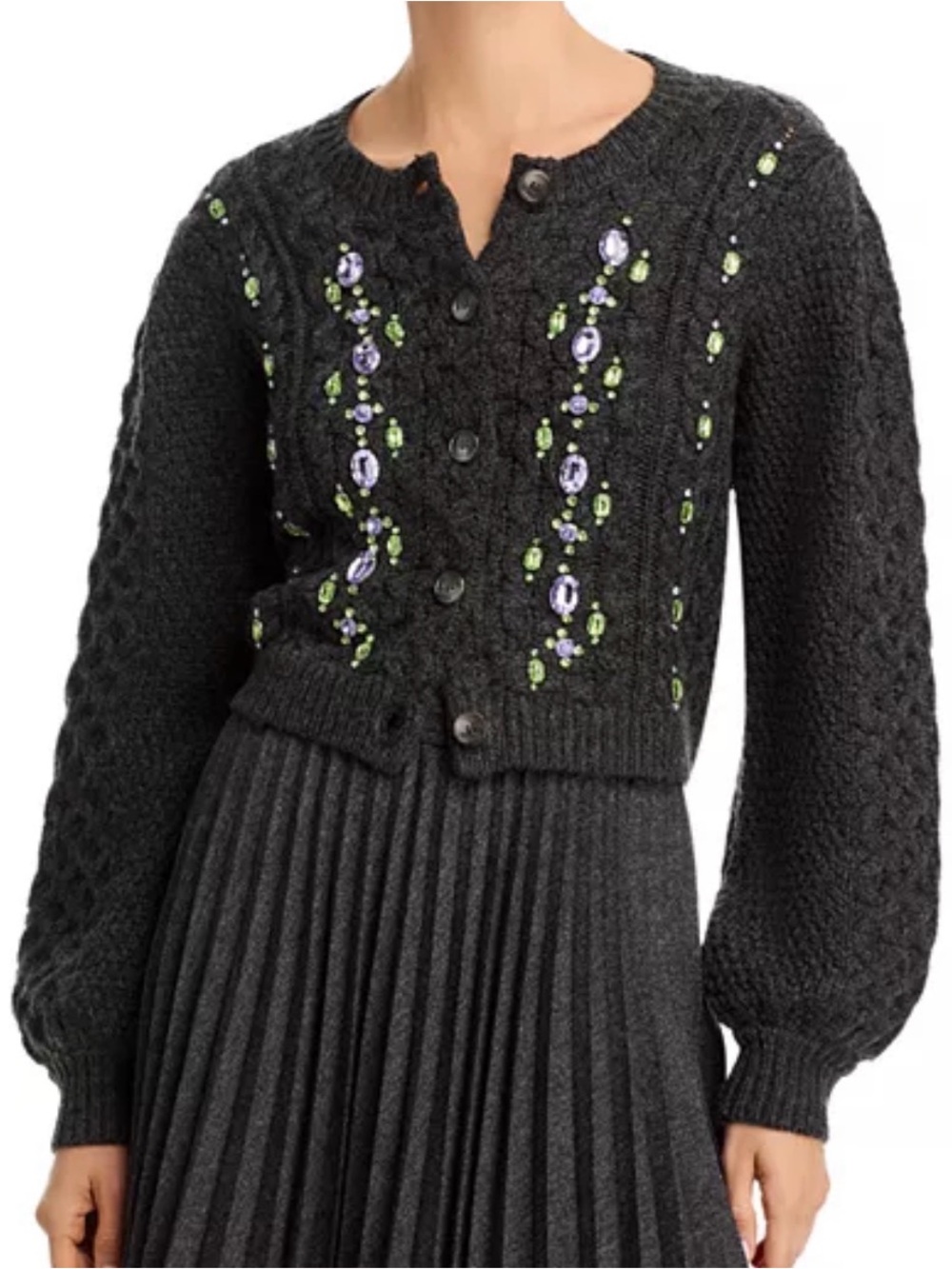 Cinq à Sept Joelle Embellished Cable Cardigan Sweater